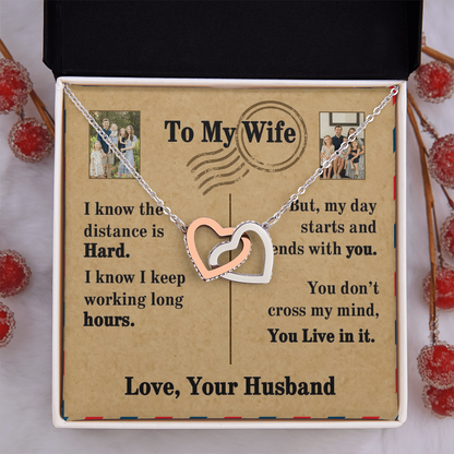 To My Wife Interlocking Hearts Necklace With 2 Photos