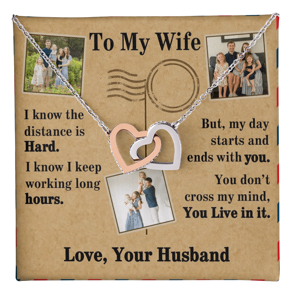 To My Wife Interlocking Hearts Necklace With 3 Photos