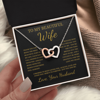 To My Beautiful Wife Interlocking Hearts Necklace