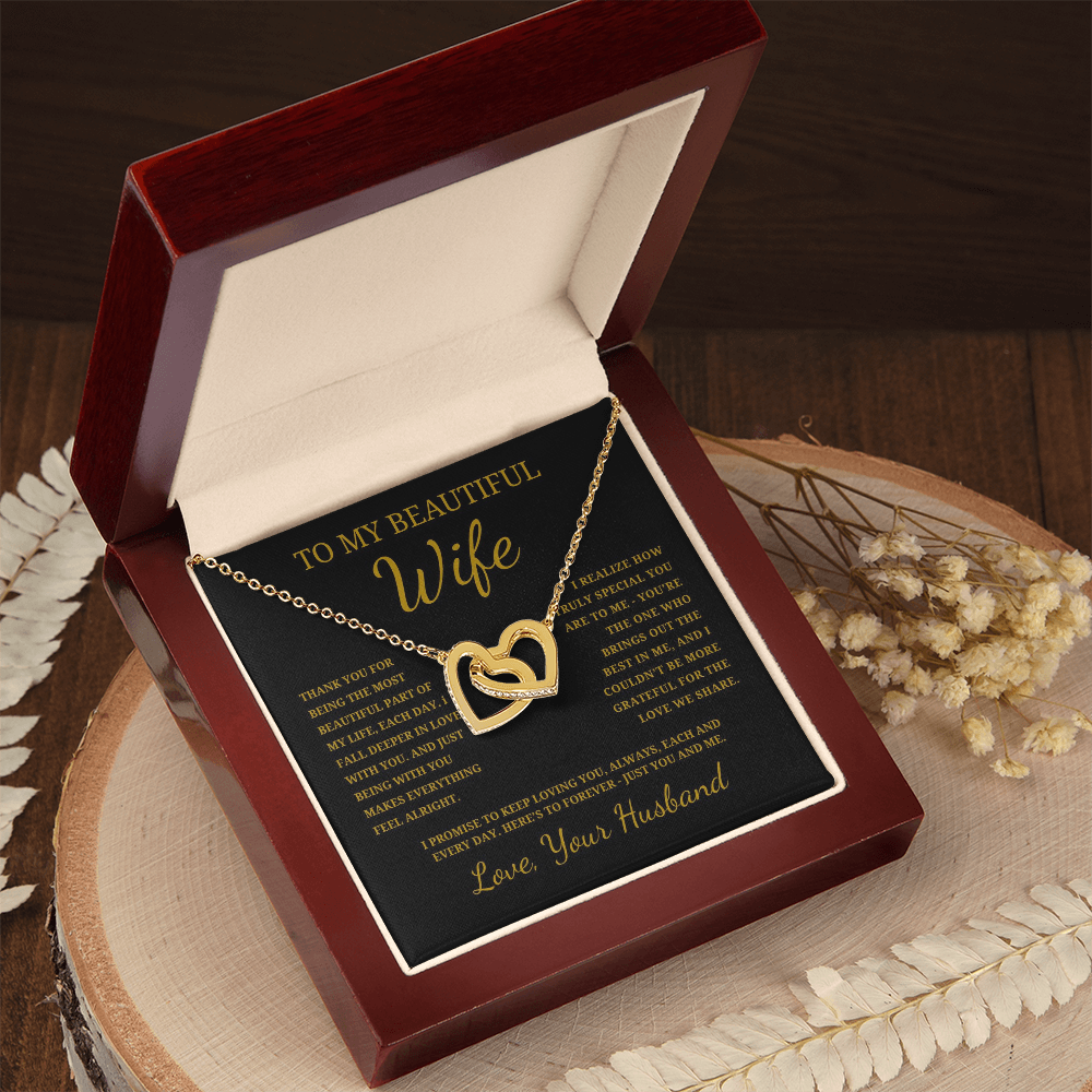 To My Beautiful Wife Interlocking Hearts Necklace
