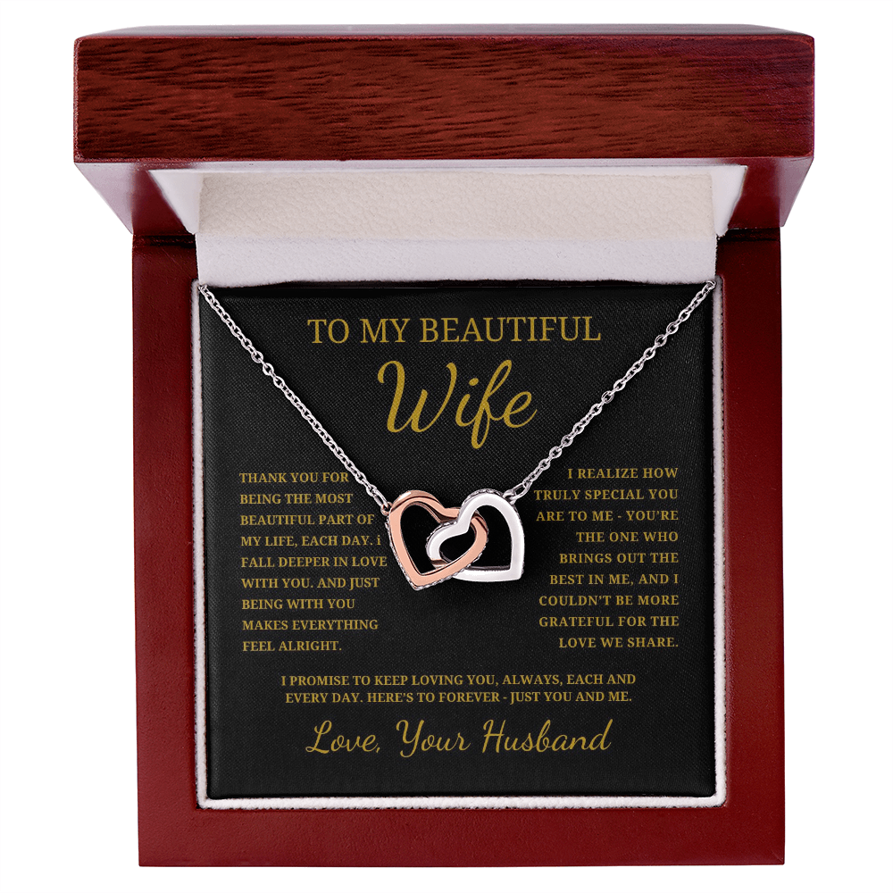 To My Beautiful Wife Interlocking Hearts Necklace