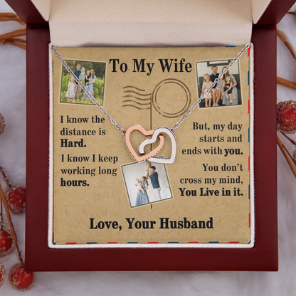 To My Wife Interlocking Hearts Necklace With 3 Photos