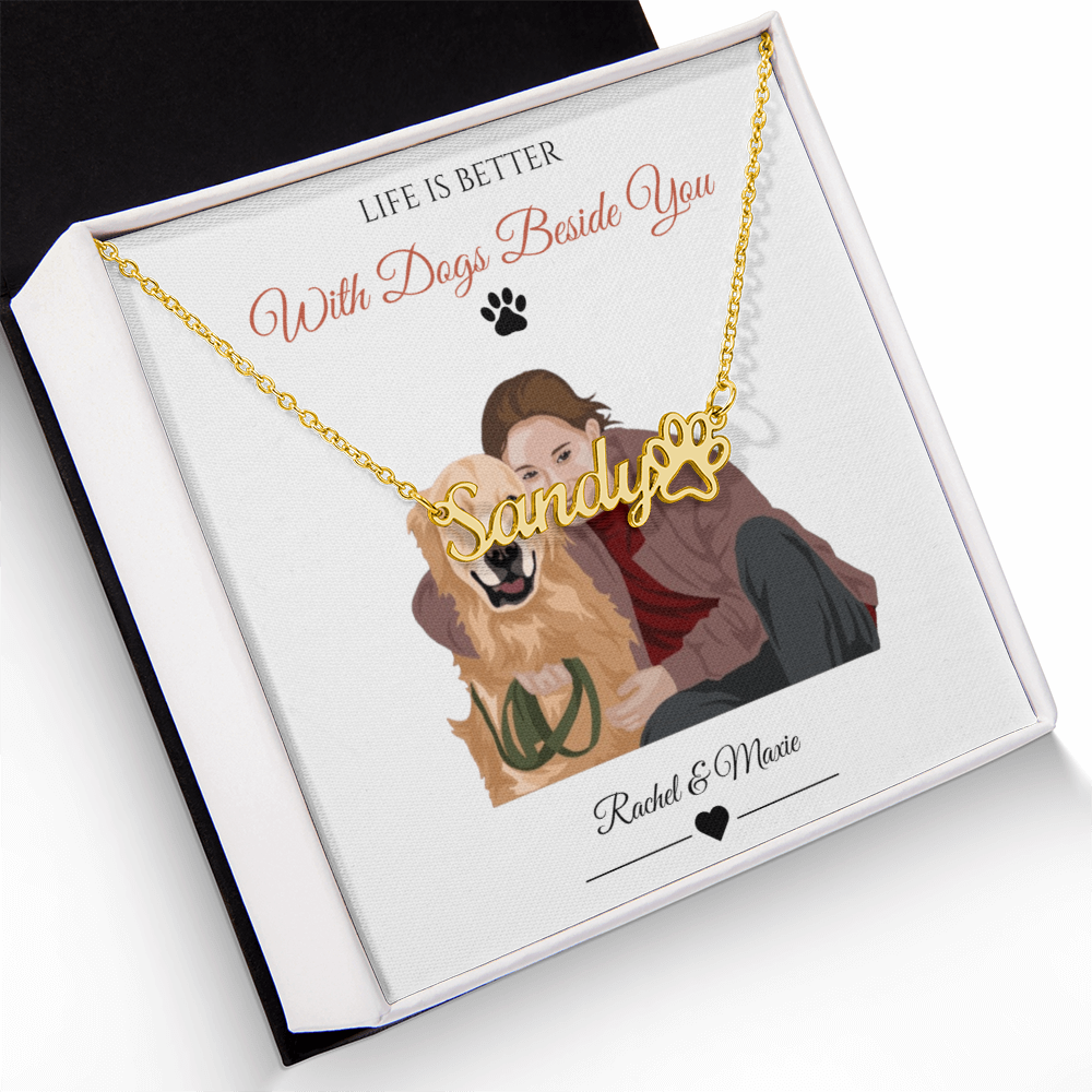 Custom Paw Print Name Necklace