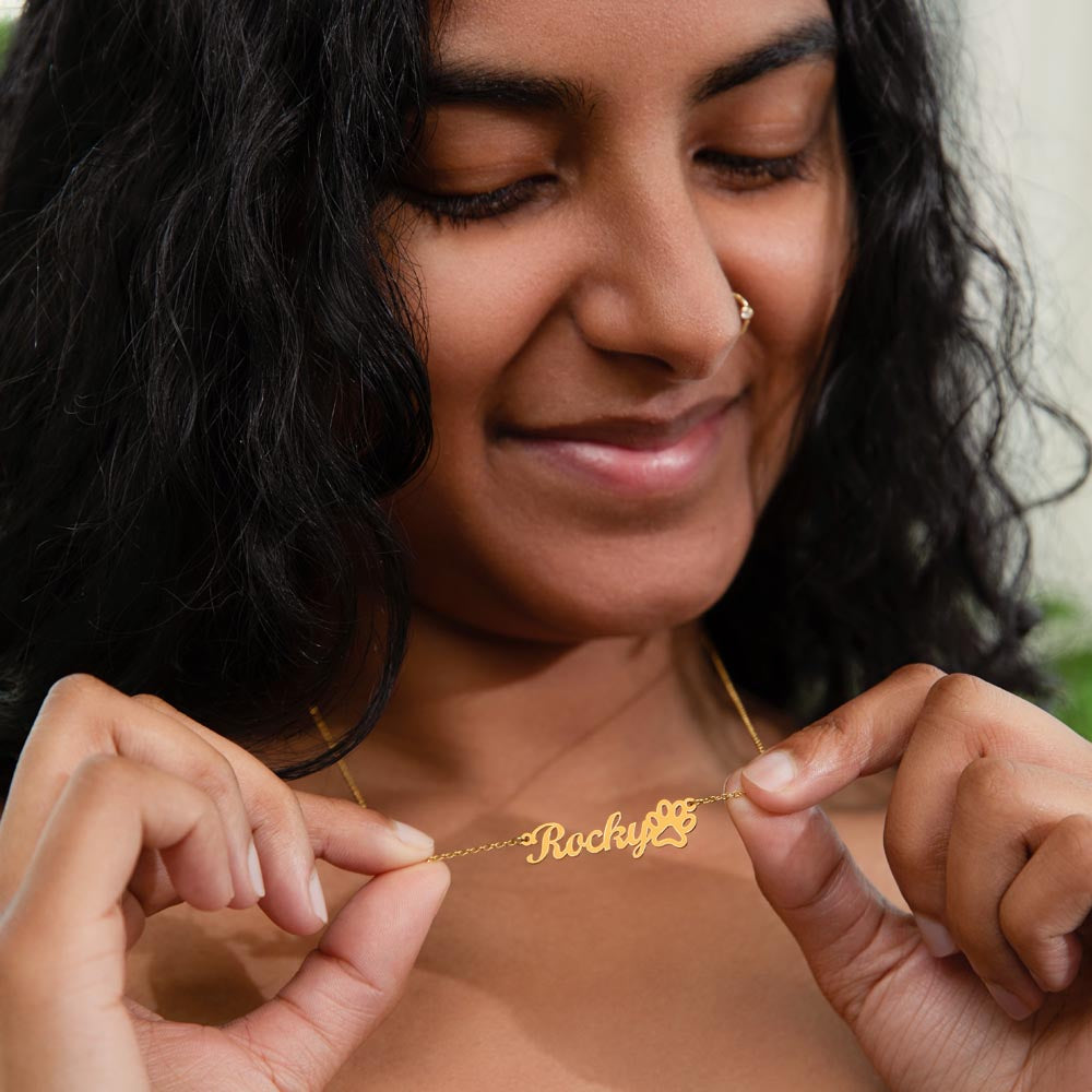 Custom  Paw Print Name Necklace