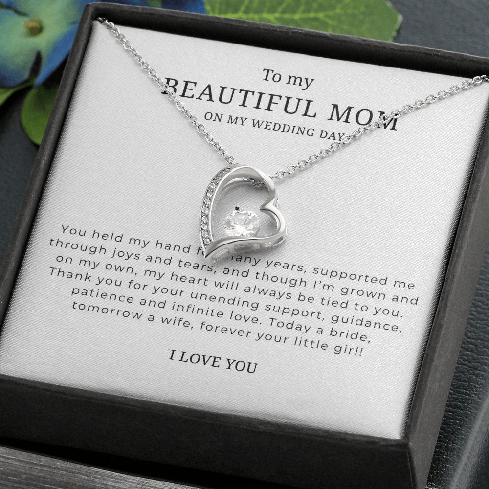 To My Beautiful Mom On My Wedding Day Interlocking Hearts Necklace
