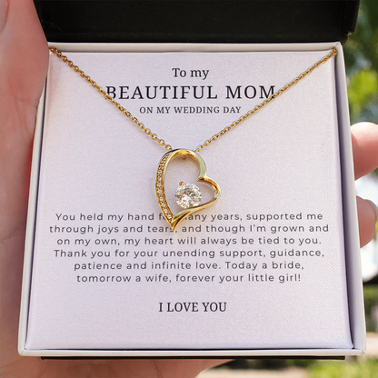 To My Beautiful Mom On My Wedding Day Interlocking Hearts Necklace