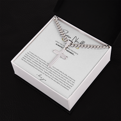 Personalized Promise Necklace Cross with Cuban Link Chain