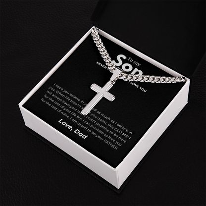 Personalized To My Son Cross with Cuban Link Chain