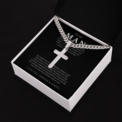 Personalized To My Man Cross with Cuban Link Chain