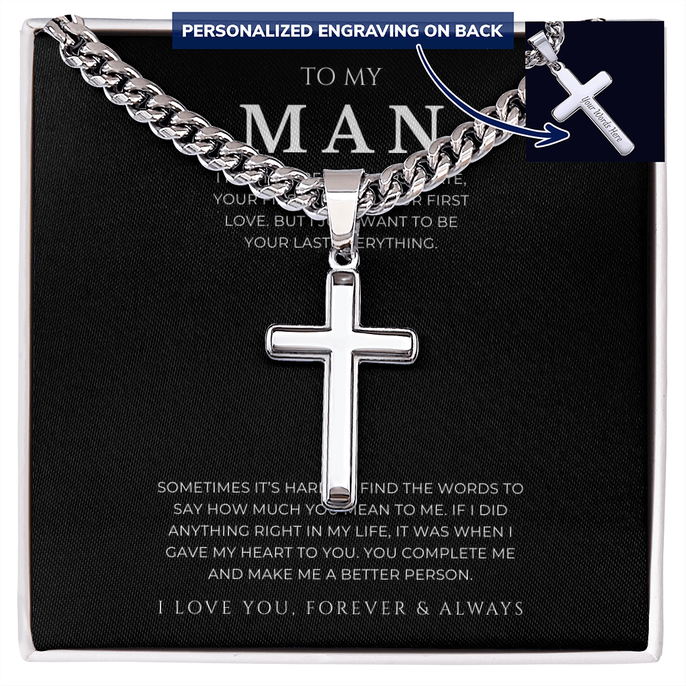 Personalized To My Man Cross with Cuban Link Chain