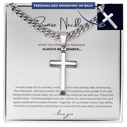 Personalized Promise Necklace Cross with Cuban Link Chain