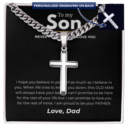 Personalized To My Son Cross with Cuban Link Chain