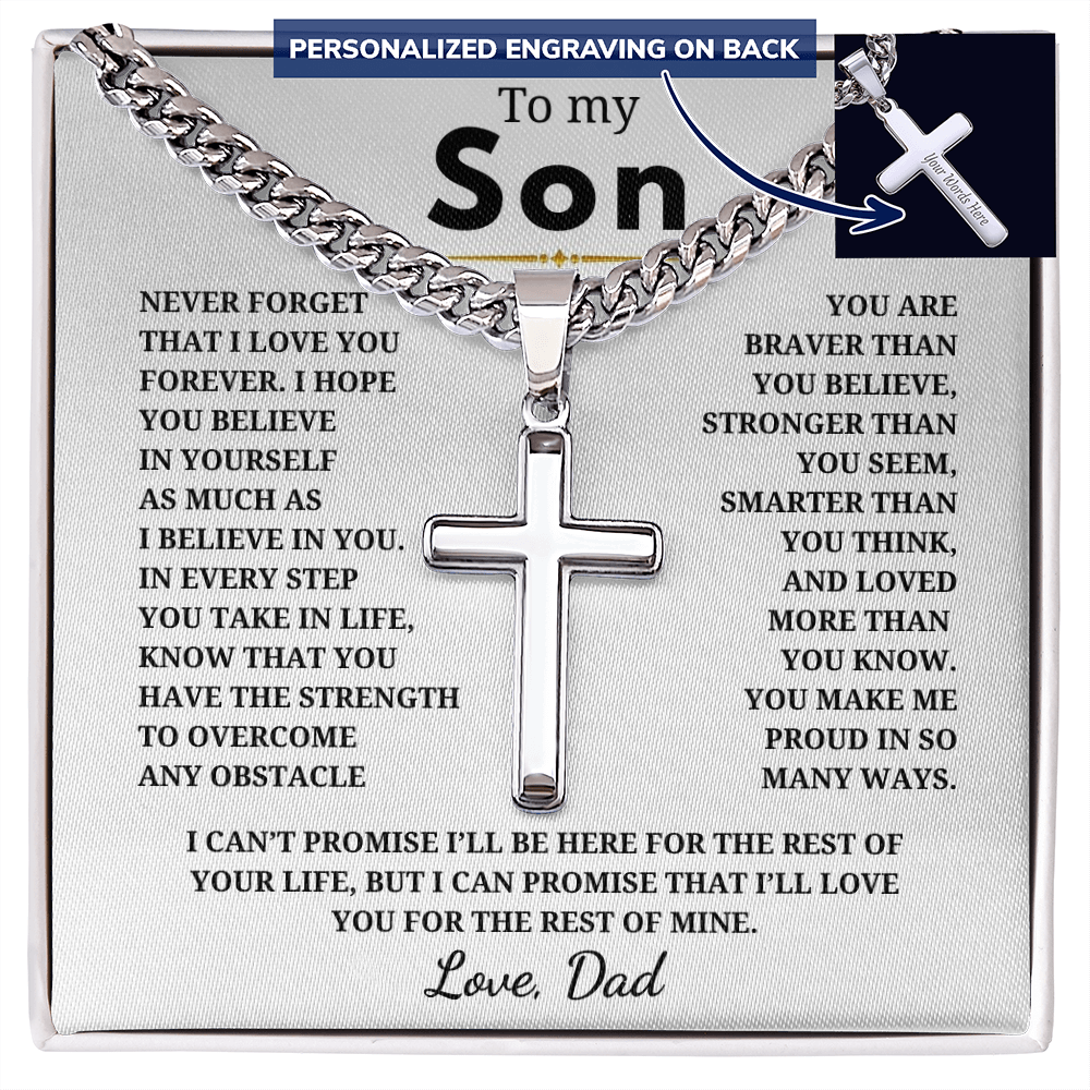 Personalized To My Son Cross with Cuban Link Chain