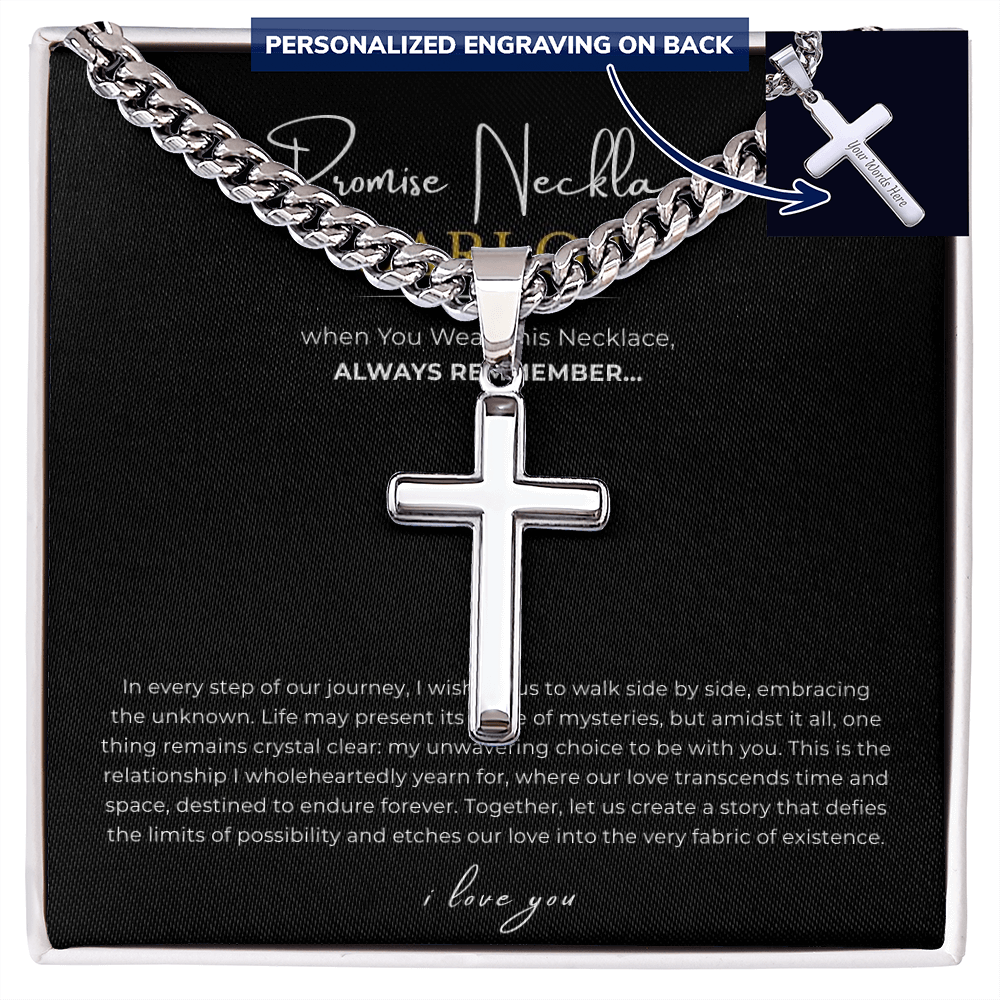 Personalized Promise Necklace Cross with Cuban Link Chain