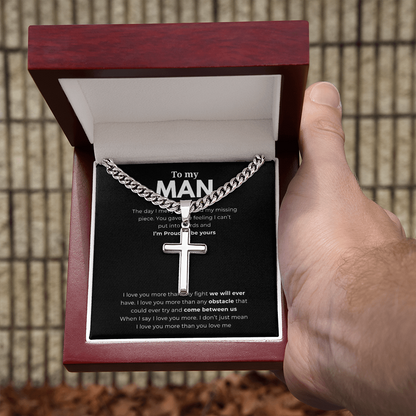 Personalized To My Man Cross with Cuban Link Chain