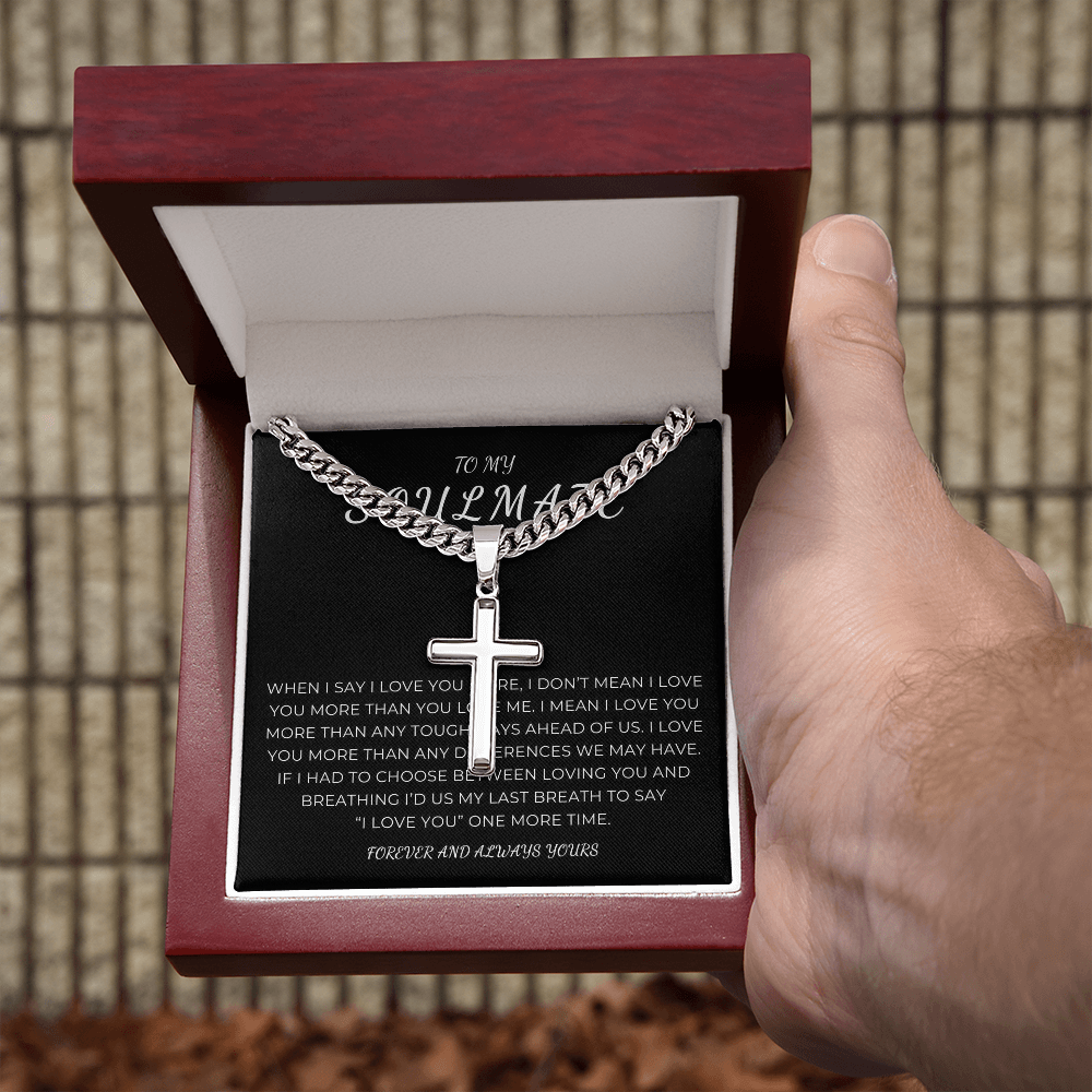 Personalized To My Soulmate Cross with Cuban Link Chain