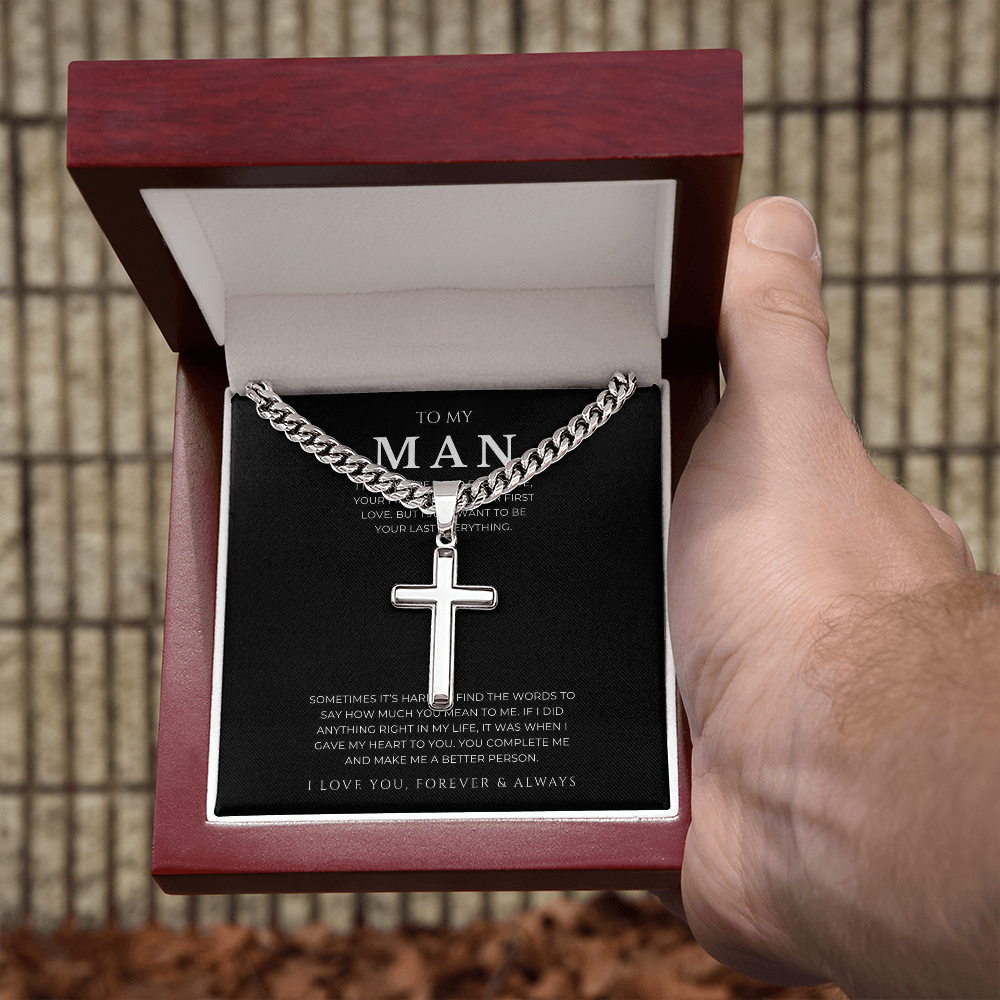 Personalized To My Man Cross with Cuban Link Chain