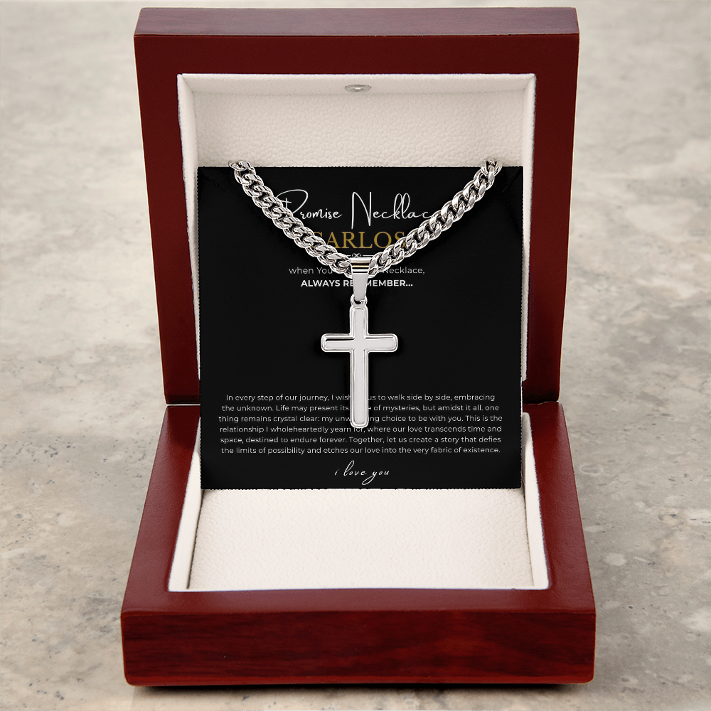 Personalized Promise Necklace Cross with Cuban Link Chain