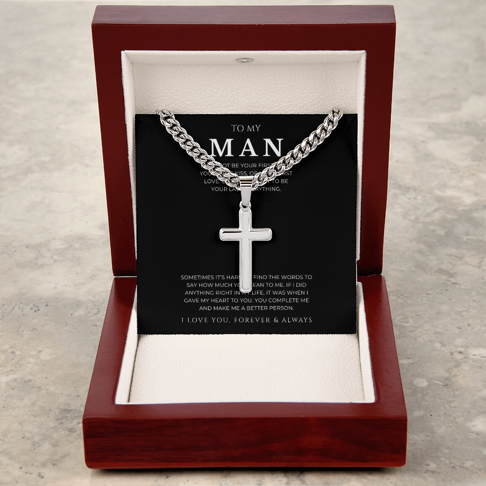 Personalized To My Man Cross with Cuban Link Chain