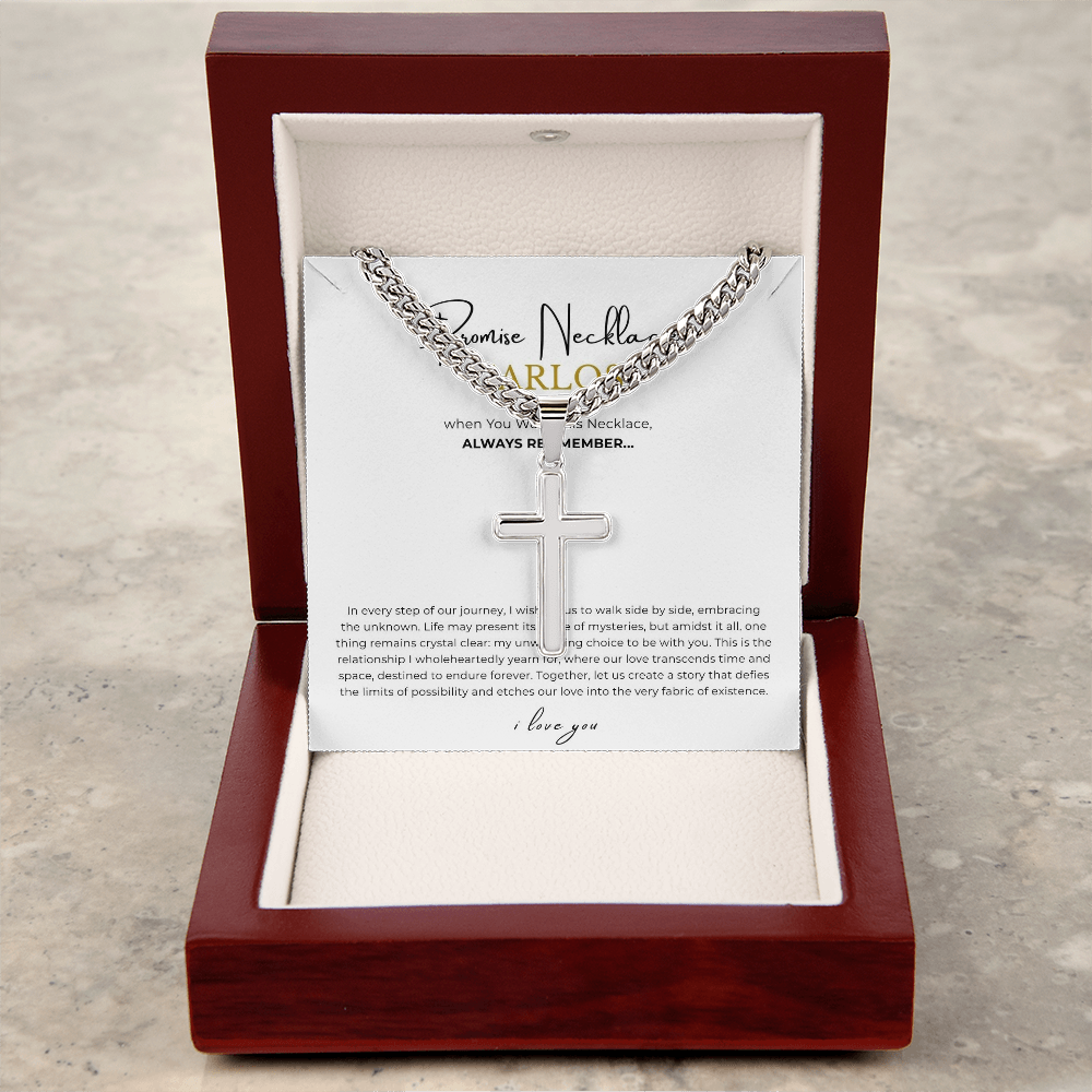 Personalized Promise Necklace Cross with Cuban Link Chain