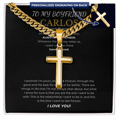 Personalized To My Boyfriend Cross with Cuban Link Chain