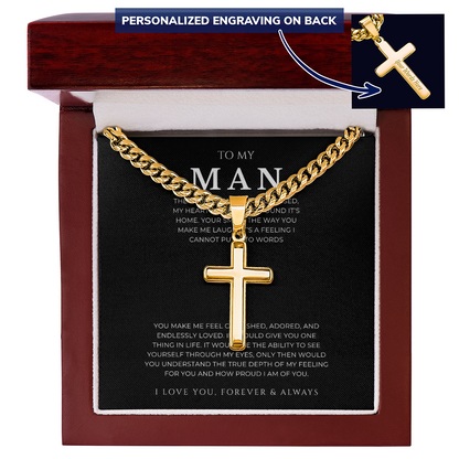 Personalized To My Man Cross with Cuban Link Chain
