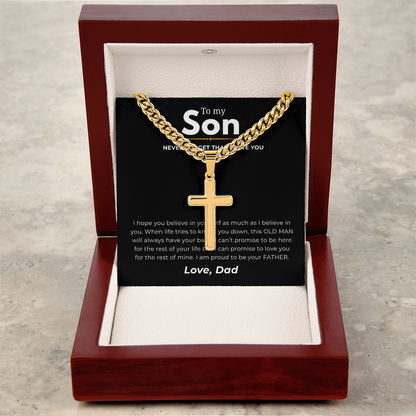 Personalized To My Son Cross with Cuban Link Chain