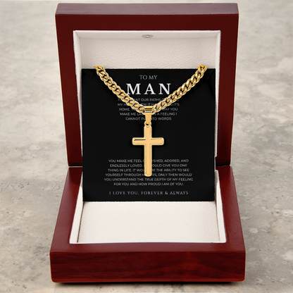 Personalized To My Man Cross with Cuban Link Chain