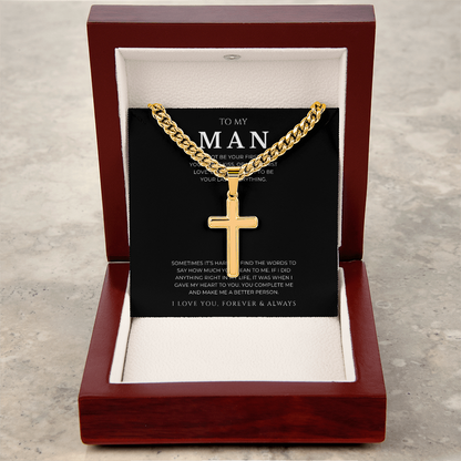 Personalized To My Man Cross with Cuban Link Chain
