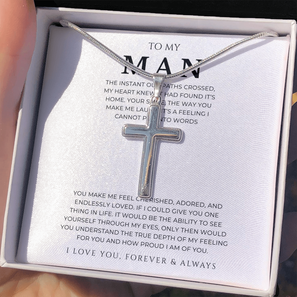 To My Man Cross Necklace with Snake Chain