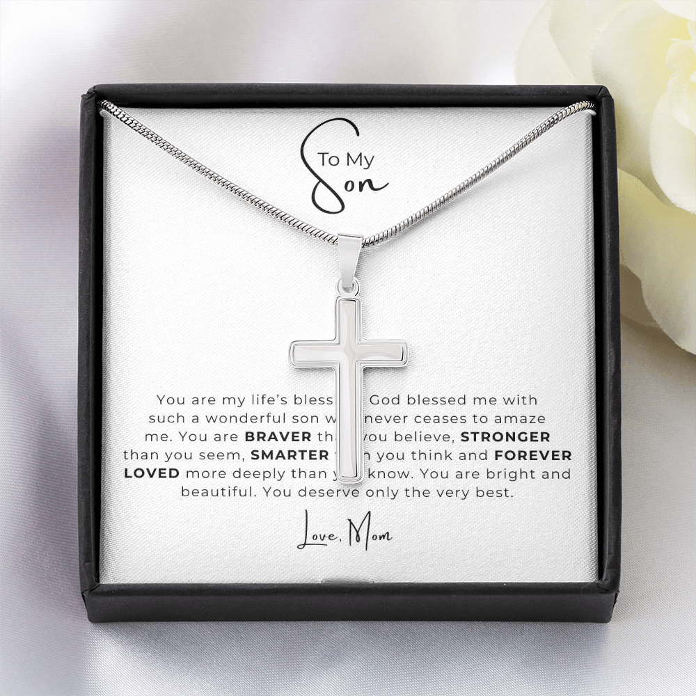 To My Son Artisan Cross Necklace with Snake Chain