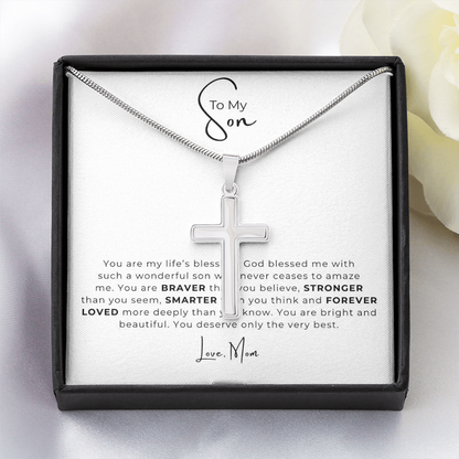 To My Son Artisan Cross Necklace with Snake Chain