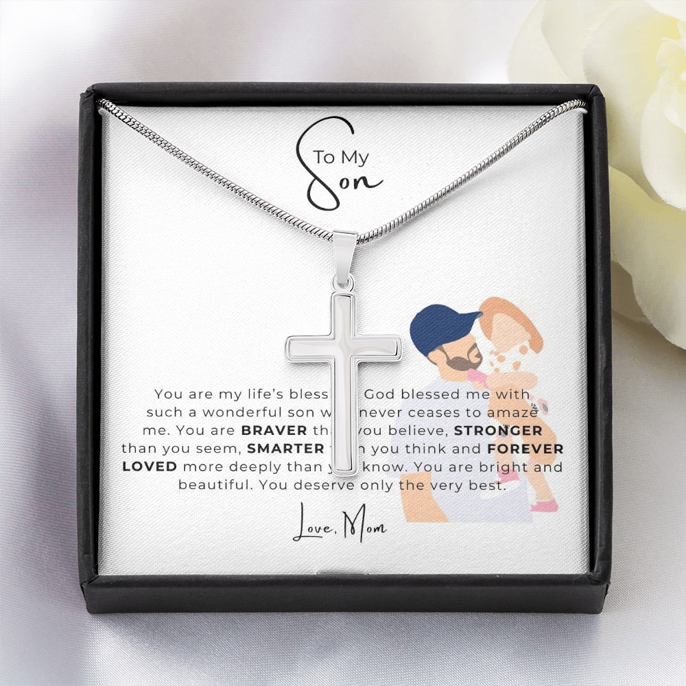 To My Son Artisan Cross Necklace with Snake Chain