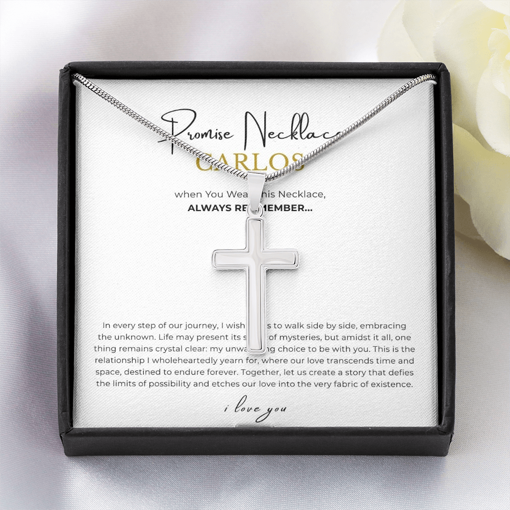 Prosonalized Promise Cross Necklace with Snake Chain