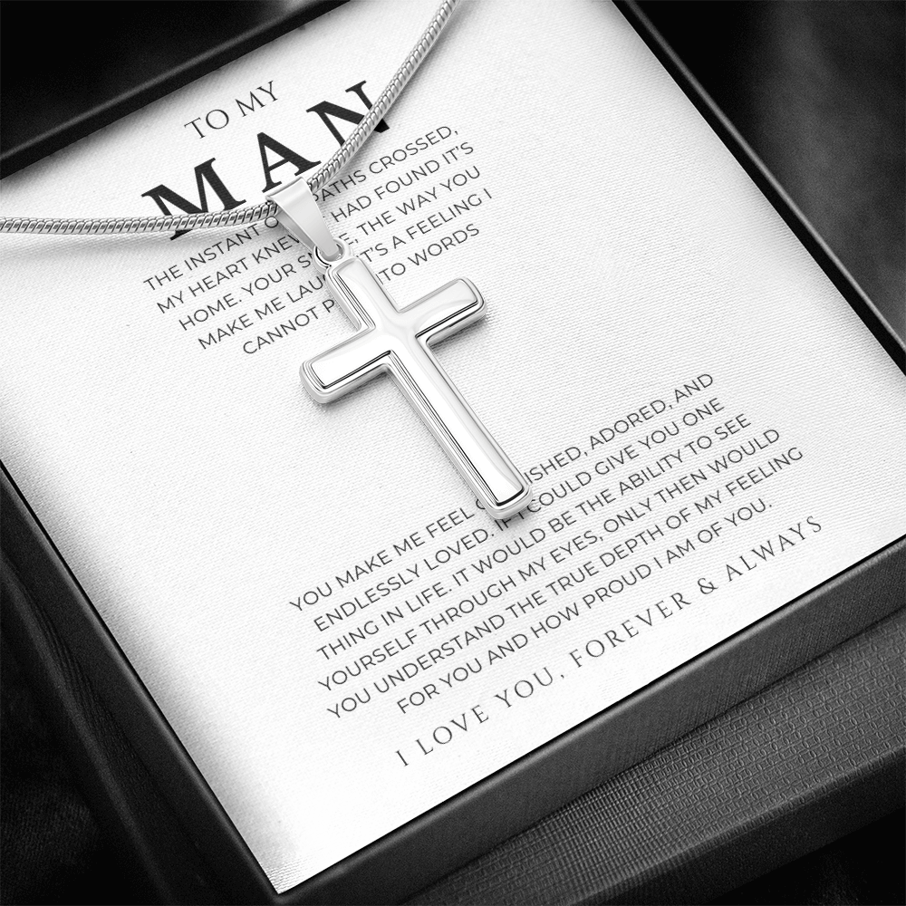 To My Man Cross Necklace with Snake Chain