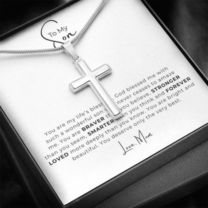To My Son Artisan Cross Necklace with Snake Chain