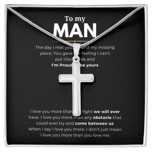 To My Man Artisan Cross Necklace with Snake Chain