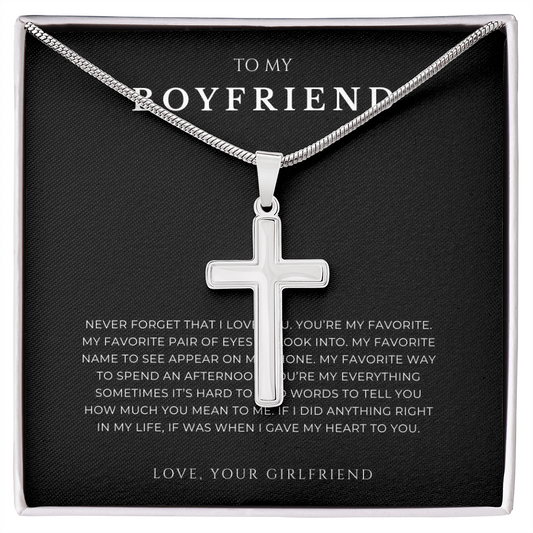 To My Boyfriend Cross Necklace with Snake Chain