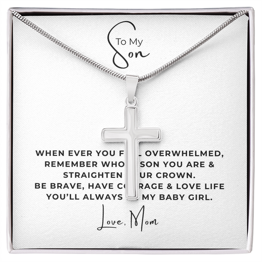 To My Son Artisan Cross Necklace with Snake Chain