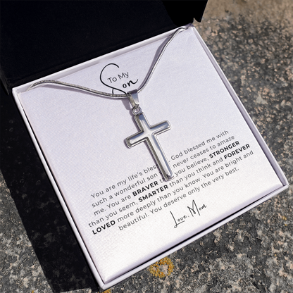 To My Son Artisan Cross Necklace with Snake Chain