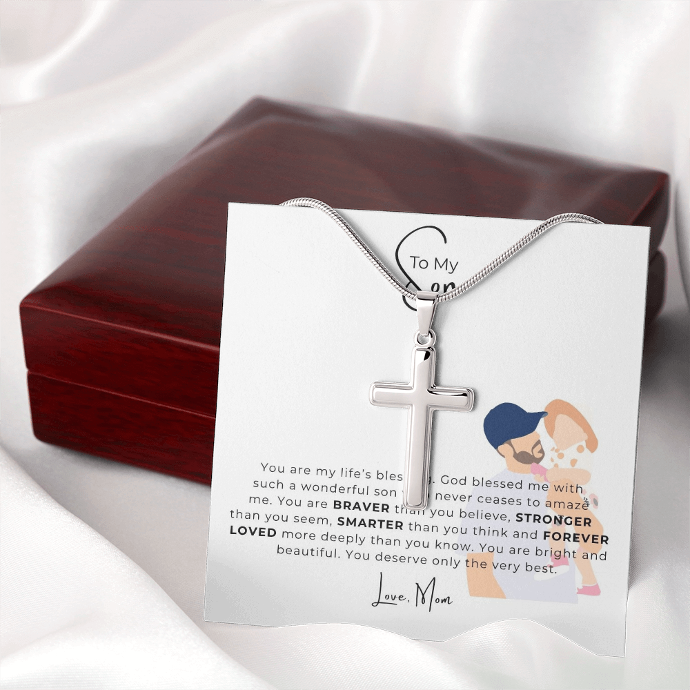 To My Son Artisan Cross Necklace with Snake Chain