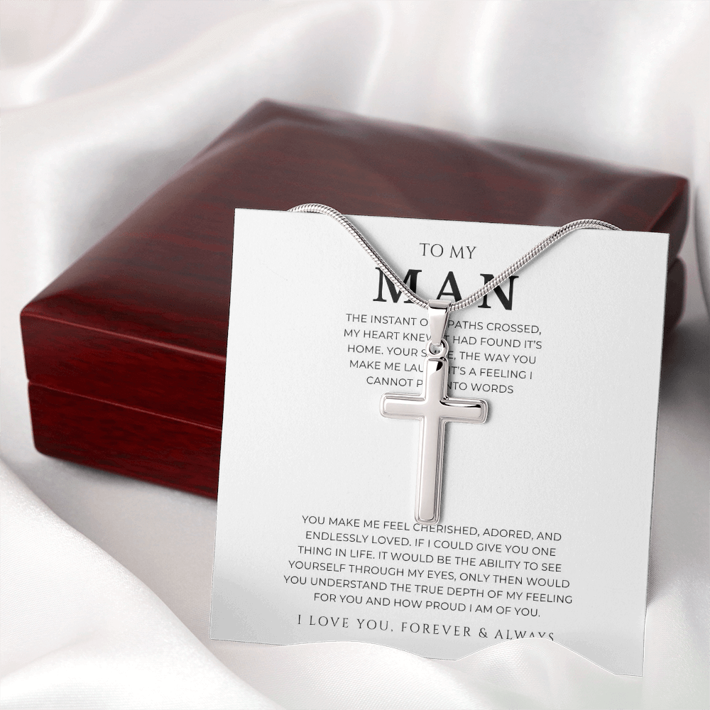 To My Man Cross Necklace with Snake Chain
