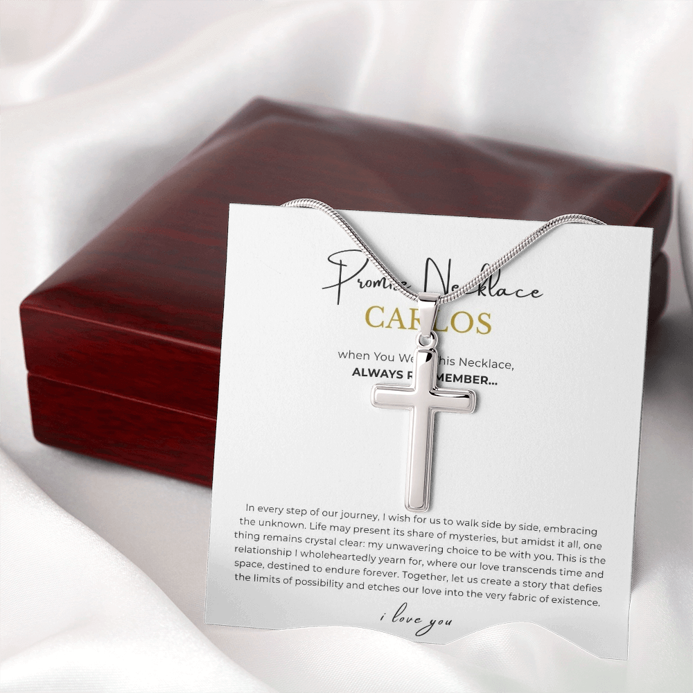 Prosonalized Promise Cross Necklace with Snake Chain