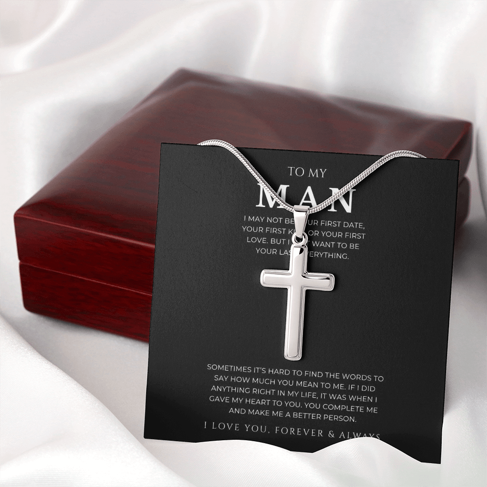 To My Man Cross Necklace with Snake Chain