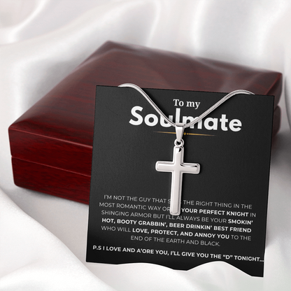 To My Soulmate Artisan Cross Necklace with Snake Chain