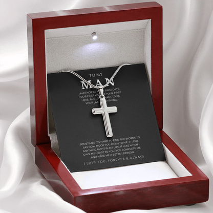 To My Man Cross Necklace with Snake Chain