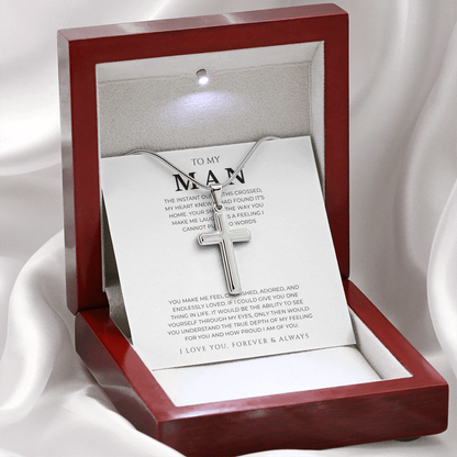 To My Man Cross Necklace with Snake Chain