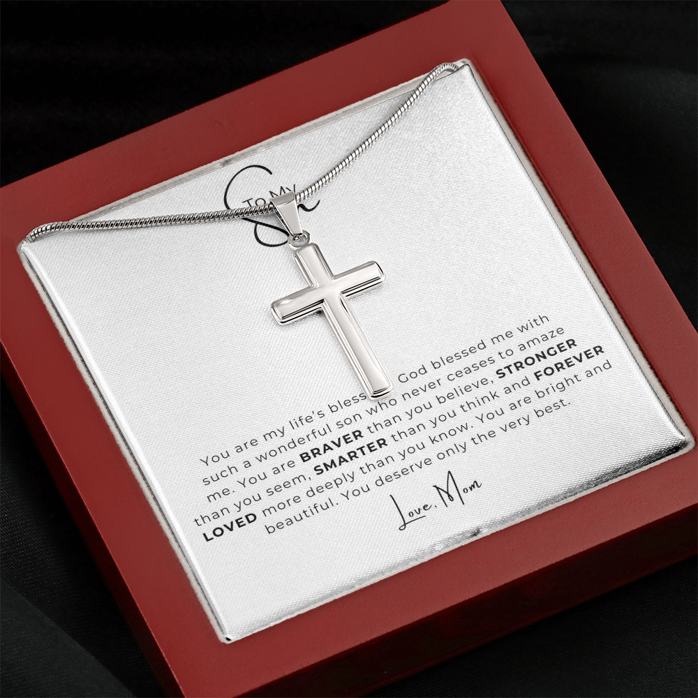 To My Son Artisan Cross Necklace with Snake Chain