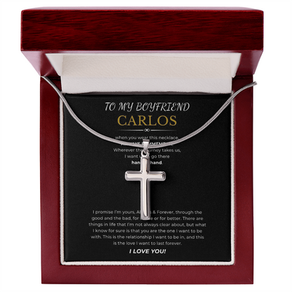 Prosonalized Promise Cross Necklace with Snake Chain