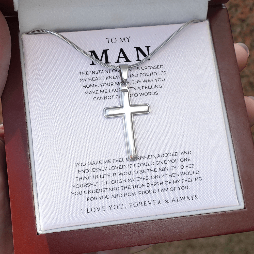To My Man Cross Necklace with Snake Chain